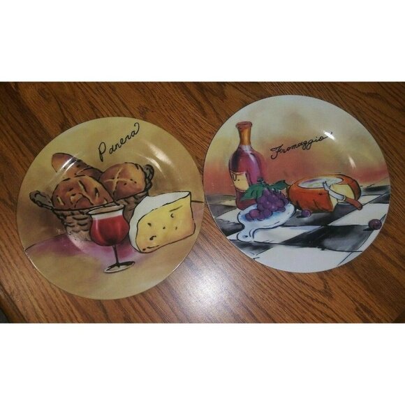 2 Appetizer Plates Pacific Island Creations Ceramic Panera Fromaggio Cheese EUC - Picture 2 of 6